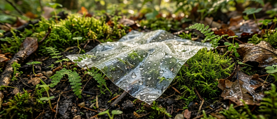 Comparison infographic showing the difference between degradable plastic fragments, biodegradable materials, and compostable packaging standards.
