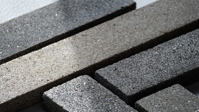 Biolith biocement tile grown by Biomason using microorganisms, a zero-carbon alternative to traditional concrete and ceramics.