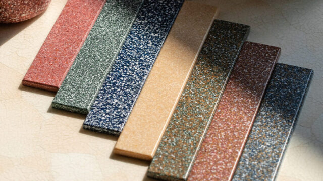 Luxury architectural tiles and wall surfaces made from upcycled biowaste and eggshells by Nature Squared.