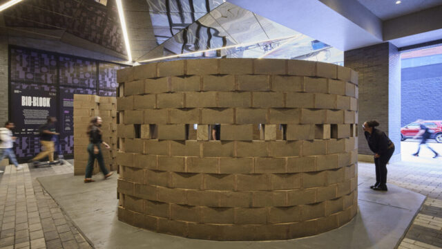 Bio-Block zero-carbon masonry units made from microalgae by Prometheus Materials, a sustainable alternative to traditional concrete blocks.