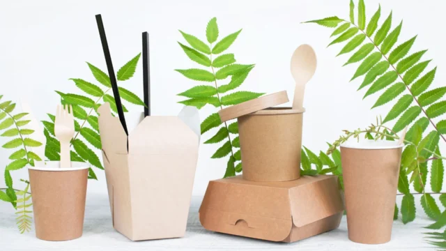 Paper food packaging coated with Solon PHA by RWDC Industries, providing a waterproof and oil-resistant barrier that is naturally marine biodegradable.