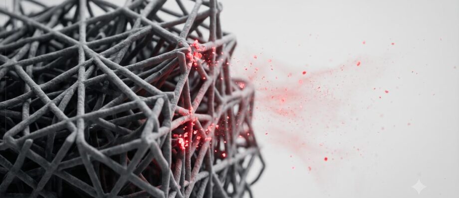Microscopic visualization of SVOC chemical migration and off-gassing from synthetic polymer matrix.
